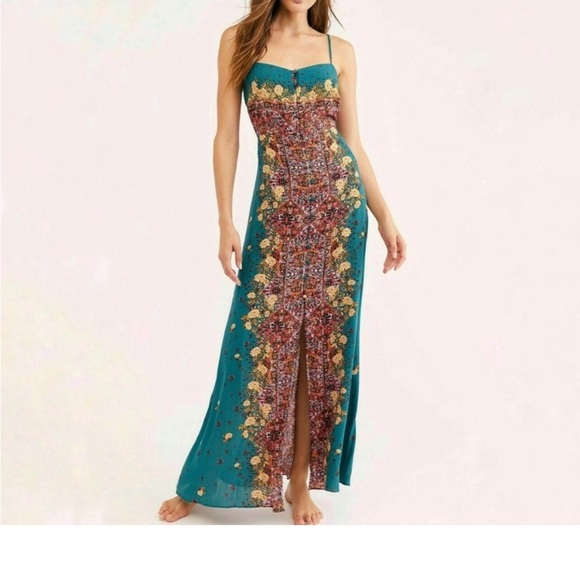 Free People Dresses & Skirts - Free People Teal and Floral Maxi Dress